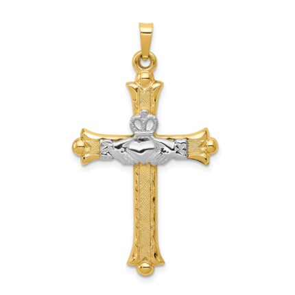 14k Two-tone Claddagh Cross Pendant