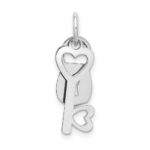 14k White Gold Polished Moveable Lock and Heart Key Charm - Image 4