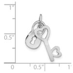 14k White Gold Polished Moveable Lock and Heart Key Charm - Image 3