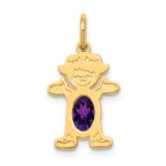 14K Girl Charm 6x4 Oval Genuine Amethyst-February