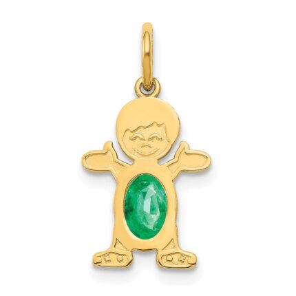 14K Boy Charm 6x4 Oval Genuine Emerald-May