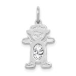 14K White Gold Girl Charm 6x4 Oval Genuine White Topaz-April