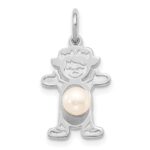14K White Gold Girl Charm 4mm Freshwater Cultured Pearl-June