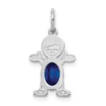 14K White Gold Boy Charm 6x4 Oval Genuine Sapphire-September