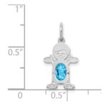 14K White Gold Boy Charm 6x4 Oval Genuine Blue Topaz-December - Image 3