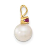 14k 7-8mm White Round Freshwater Cultured Pearl and .30RU Ruby Post Earrings and Pendant Set - Image 2
