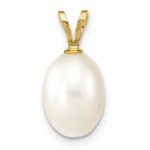 14K 7-8mm White Rice Freshwater Cultured Pearl Pendant - Image 4
