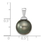 14k White Gold 11-12mm Black Round Tahitian Saltwater Cultured Pearl Pendant - Image 2