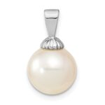 14k White Gold 10-11mm White Round South Sea Saltwater Cultured Pearl Pendant - Image 4