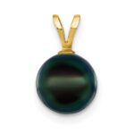 14k 8-9mm Black Round Akoya Saltwater Cultured Pearl Pendant