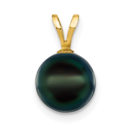 14k 8-9mm Black Round Akoya Saltwater Cultured Pearl Pendant