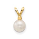 14k 5-6mm White Round Freshwater Cultured Pearl and .01 Carat Diamond Pendant - Image 4