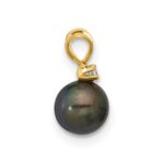 14k 5-6mm Black Round Freshwater Cultured Pearl and .01 Carat Diamond Pendant - Image 2