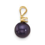 14k 6-7mm Black Round Freshwater Cultured Pearl and .03 Carat Diamond Pendant - Image 2