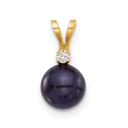 14k 6-7mm Black Round Freshwater Cultured Pearl and .03 Carat Diamond Pendant