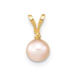14k 5-6mm Pink Round Freshwater Cultured Pearl and .01 Carat Diamond Pendant - Image 4