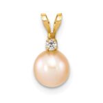 14k 6-7mm Pink Round Freshwater Cultured Pearl and .03 Carat Diamond Pendant