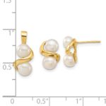 14k 5-6mm White Button Freshwater Cultured Pearl Post Earrings and Pendant Set - Image 5