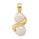 14k 5-6mm White Button Freshwater Cultured Pearl Post Earrings and Pendant Set - Image 4
