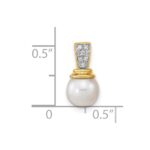14k 6-7mm Button White Freshwater Cultured Pearl and Diamond Pendant - Image 3