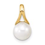 14K 7-8mm White Round Freshwater Cultured Pearl Polished Pendant