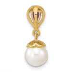 14K 7-8mm Round White Freshwater Cultured Pearl and Pear Amethyst Chain Slide - Image 4
