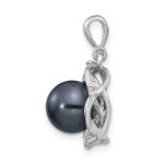 14k White Gold 8-9mm Black Round Tahitian Saltwater Cultured Pearl and .075 Carat Diamond Pendant - Image 2