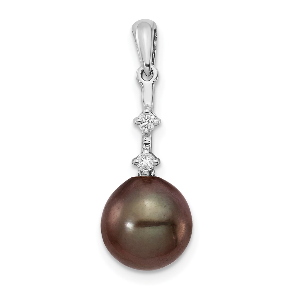 XF735.jpg 14k White Gold 8-9mm Black Teardrop Tahitian Saltwater Cultured Pearl and .04 Carat Diamond Pendant - Image 1
