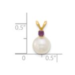 14k 7-7.5mm White Round Freshwater Cultured Pearl and .07AM Amethyst Pendant - Image 4