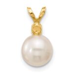 14k 7-7.5mm White Round Freshwater Cultured Pearl and .07CI Citrine Pendant - Image 3