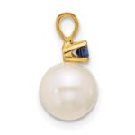 14k 7-7.5mm White Round Freshwater Cultured Pearl and .09SA Sapphire Pendant - Image 2