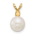 14k 7-7.5mm White Round Freshwater Cultured Pearl and .09SA Sapphire Pendant - Image 3