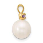 14k 8-8.5mm White Round Freshwater Cultured Pearl and .07AM Amethyst Pendant - Image 2