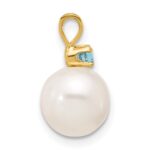 14k 8-8.5mm White Round Freshwater Cultured Pearl and .09BT Blue Topaz Pendant - Image 2