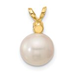 14k 8-8.5mm White Round Freshwater Cultured Pearl and .09CI Citrine Pendant - Image 3