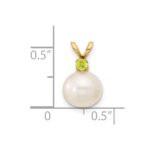 14k 8-8.5mm White Round Freshwater Cultured Pearl and .07PE Peridot Pendant - Image 4
