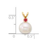 14k 8-8.5mm White Round Freshwater Cultured Pearl and .07PT Peridot Pendant - Image 4