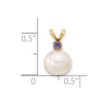 14k 8-8.5mm White Round Freshwater Cultured Pearl and .07TZ Tanzanite Pendant - Image 4