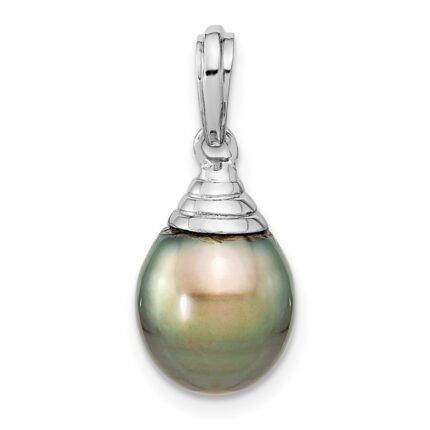 14k White Gold 9-10mm Black Teardrop Tahitian Saltwater Cultured Pearl Pendant