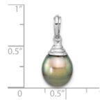 14k White Gold 9-10mm Black Teardrop Tahitian Saltwater Cultured Pearl Pendant - Image 3