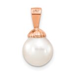 14K Rose Gold 8-9mm White Round Freshwater Cultured Pearl Pendant - Image 4