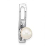 14k White Gold 7-8mm Round White Akoya Saltwater Cultured Pearl and .06 Carat Diamond Chain Slide - Image 2