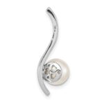 14k White Gold 7-8mm Round White Akoya Saltwater Cultured Pearl and .06 Carat Diamond Chain Slide - Image 4