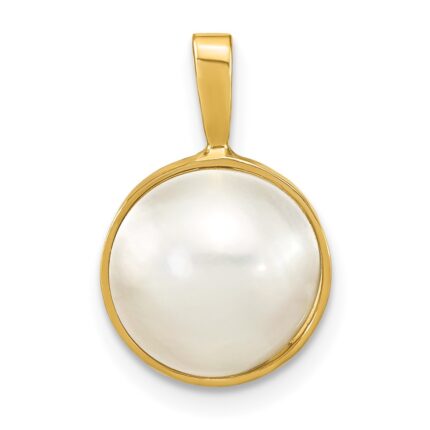 14K 10-11mm White Round Saltwater Cultured Mabe Pearl Pendant