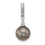 14k White Gold 10-11mm Black Round Tahitian Saltwater Cultured Pearl and .07 Carat Diamond Dangle Chain Slide - Image 3