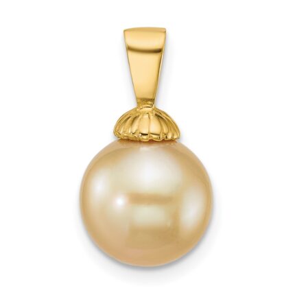 14k Polished 10-11mm Round Golden South Sea Saltwater Cultured Pearl Pendant