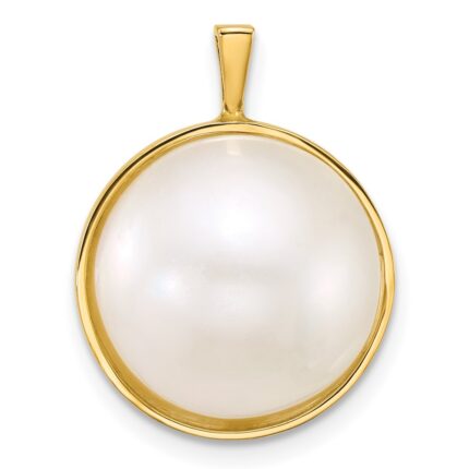 14k 14-15mm White Round Saltwater Cultured Mabe Pearl Pendant
