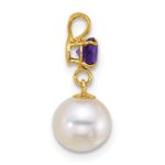 14k Polished 7-8mm Round White Freshwater Cultured Pearl Dangle and Amethyst Pendant - Image 2