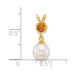 14k Polished 7-8mm Round White Freshwater Cultured Pearl Dangle and Citrine Pendant - Image 4