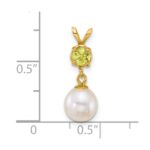 14k Polished 7-8mm Round White Freshwater Cultured Pearl Dangle and Peridot Pendant - Image 4